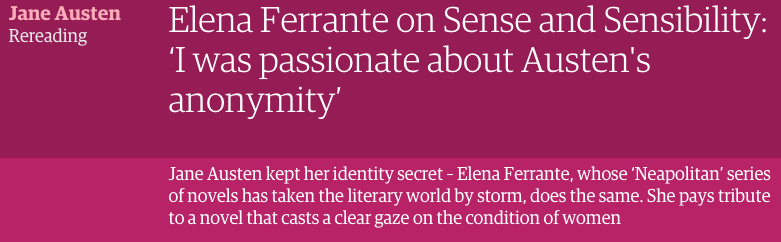 Screenshot of Elena Ferrante article in The Guardian